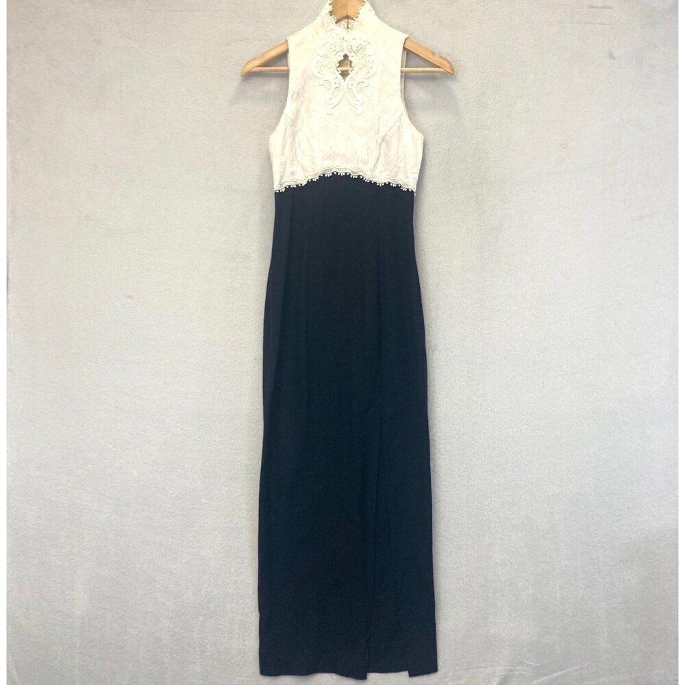 Y2K Jessica McClintock Gunne Sax Formal Long Sleeveless Dress Sz 3/4 White Lace‎